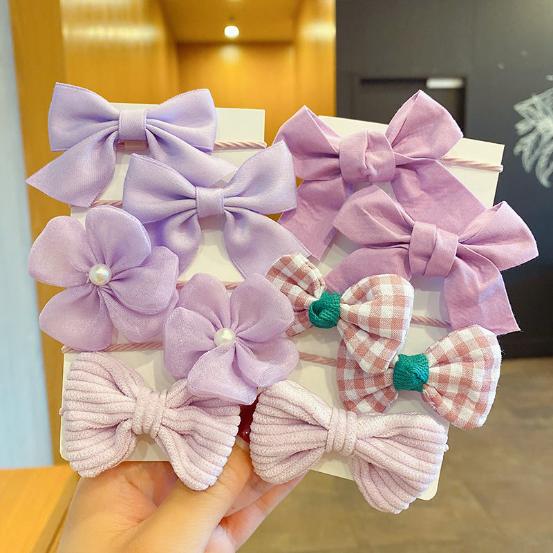 Thumbnail: 10Pcs/set Children Cute Flower Elastic Hairband Cloth Bowknot Hair Ties Girls Ba