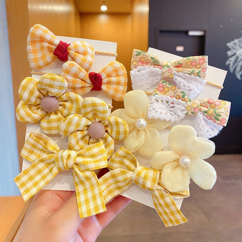Thumbnail: 10Pcs/set Children Cute Flower Elastic Hairband Cloth Bowknot Hair Ties Girls Ba
