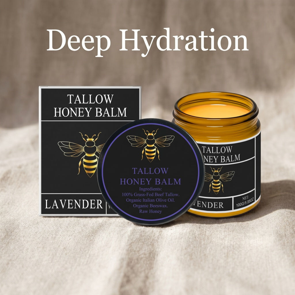 Lavender Tallow Honey Balm Grass Fed Tallow Deep Moist Soft Dry Rough Skin Organ