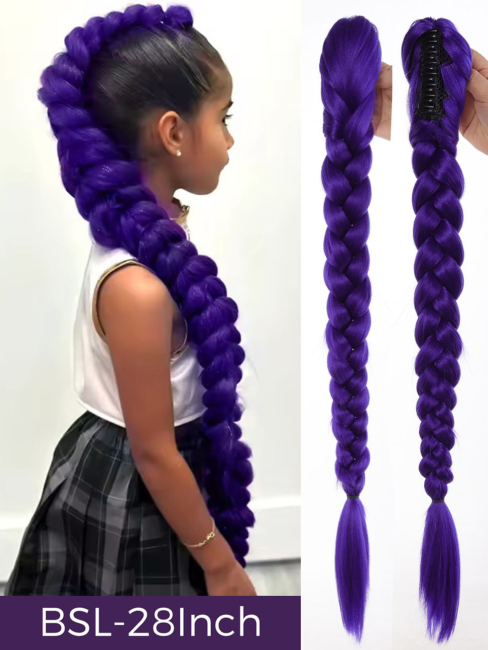 Thumbnail: 32inch Braided Purple Hair Ponytail with Tinsel Hair Wig Super Extensions Shiny 