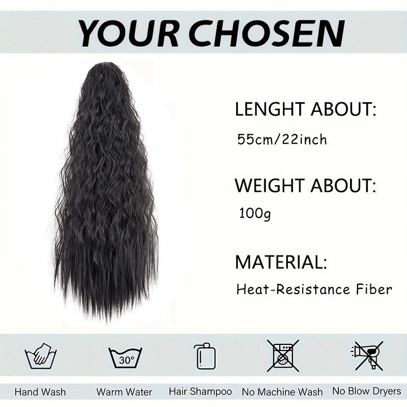 Thumbnail: 22Inch Synthetic Long Kinky Wave Curly Drawstring Clip in Ponytail Hair Extensio