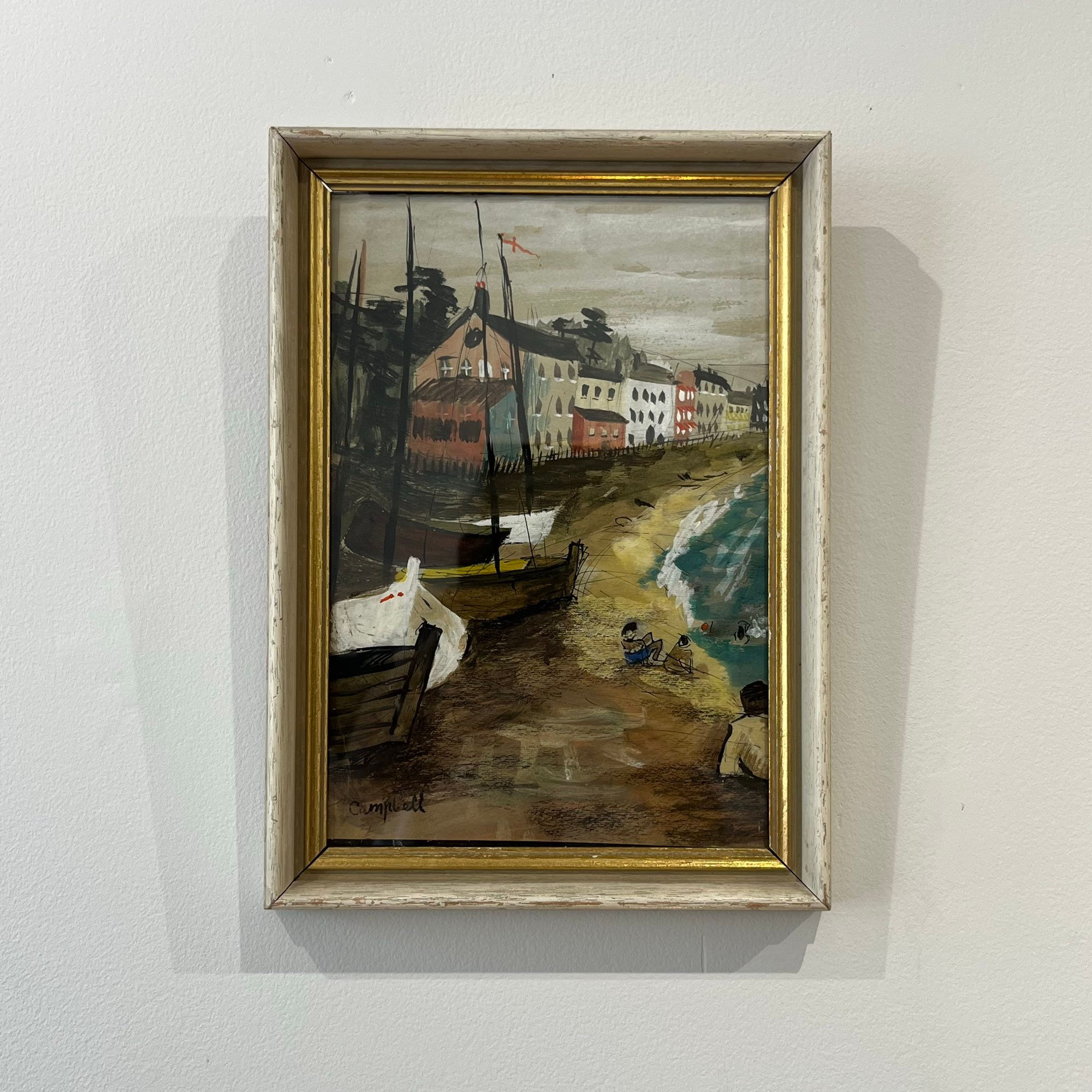 Midcentury British harbour scene by George Campbell