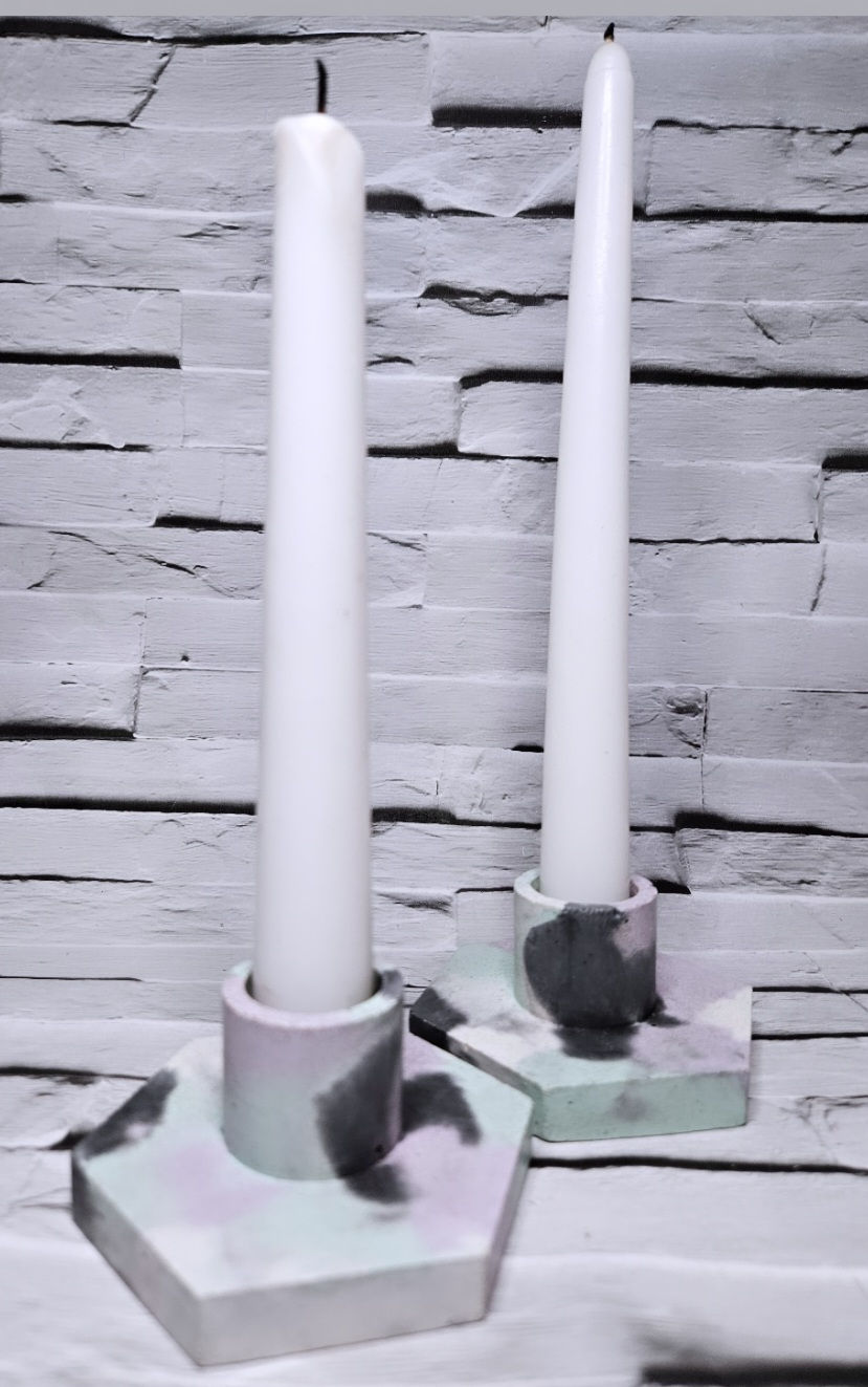 Thumbnail: Lilac, Mint & Monochrome Hexagonal Candlestick Holders 