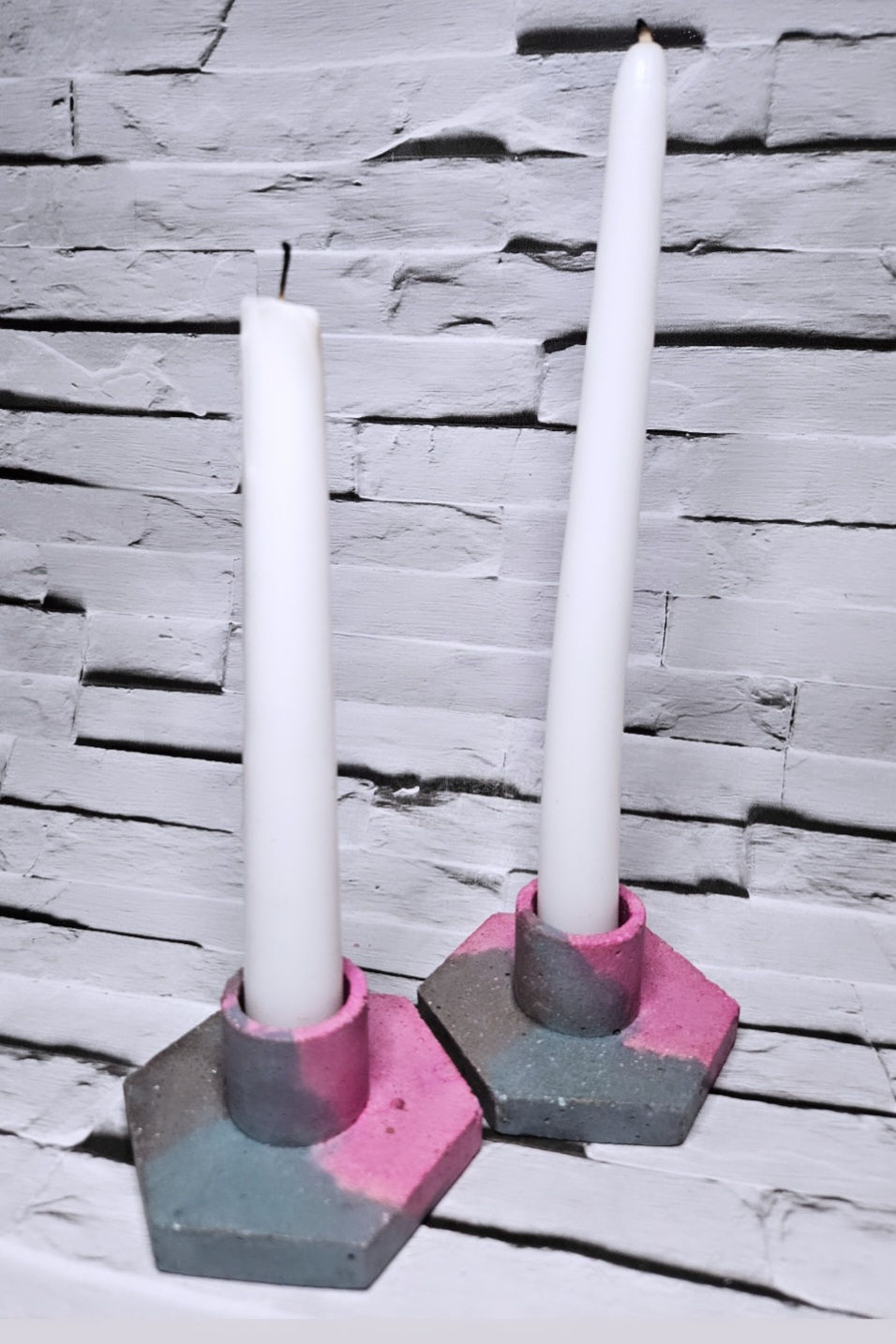 Thumbnail: Cerise Pink, Navy & Charcoal Hexagonal Candlestick Holders 