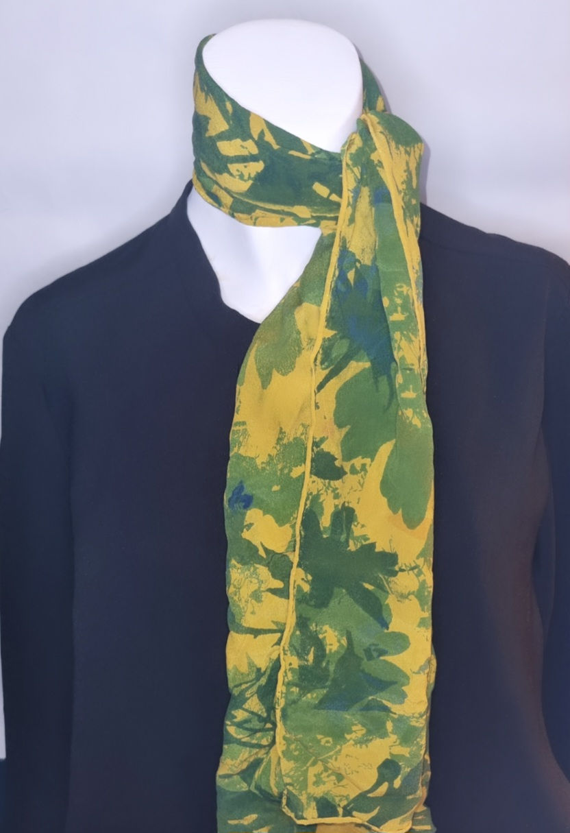 Thumbnail: Yellow & Green Floral Silk Scarf 