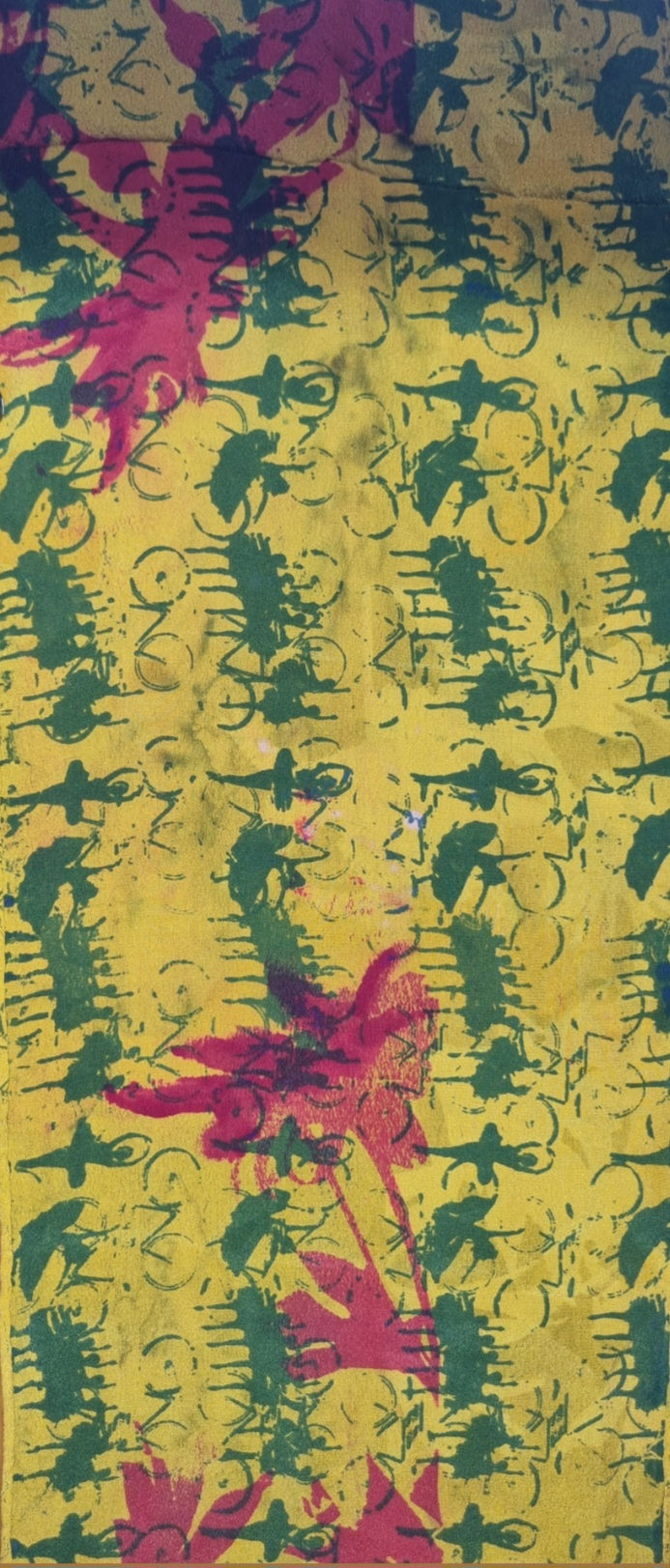 Thumbnail: Yellow, Red & Khaki Floral Ballet Dancer Silk Scarf 