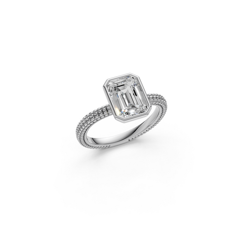 White Ethereal Emerald Cut Diamond Engagement Ring