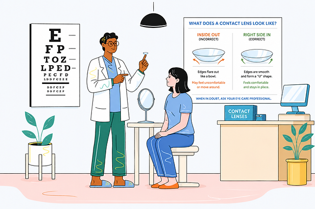 eye doctor teach a patient how to use contact lenses.