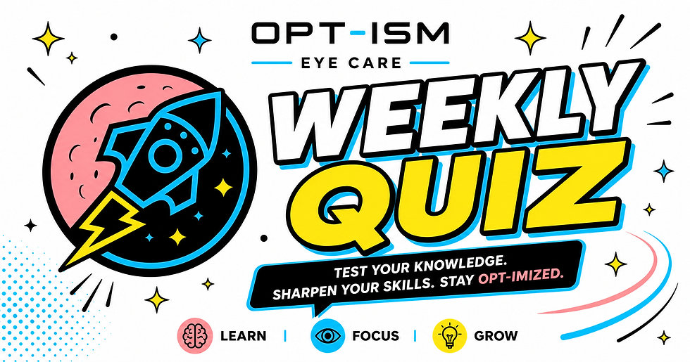 OPT-ISM Blog Weekly Quiz banner with rocket, checklist and question marks on black; text says Test your knowledge. Have fun!