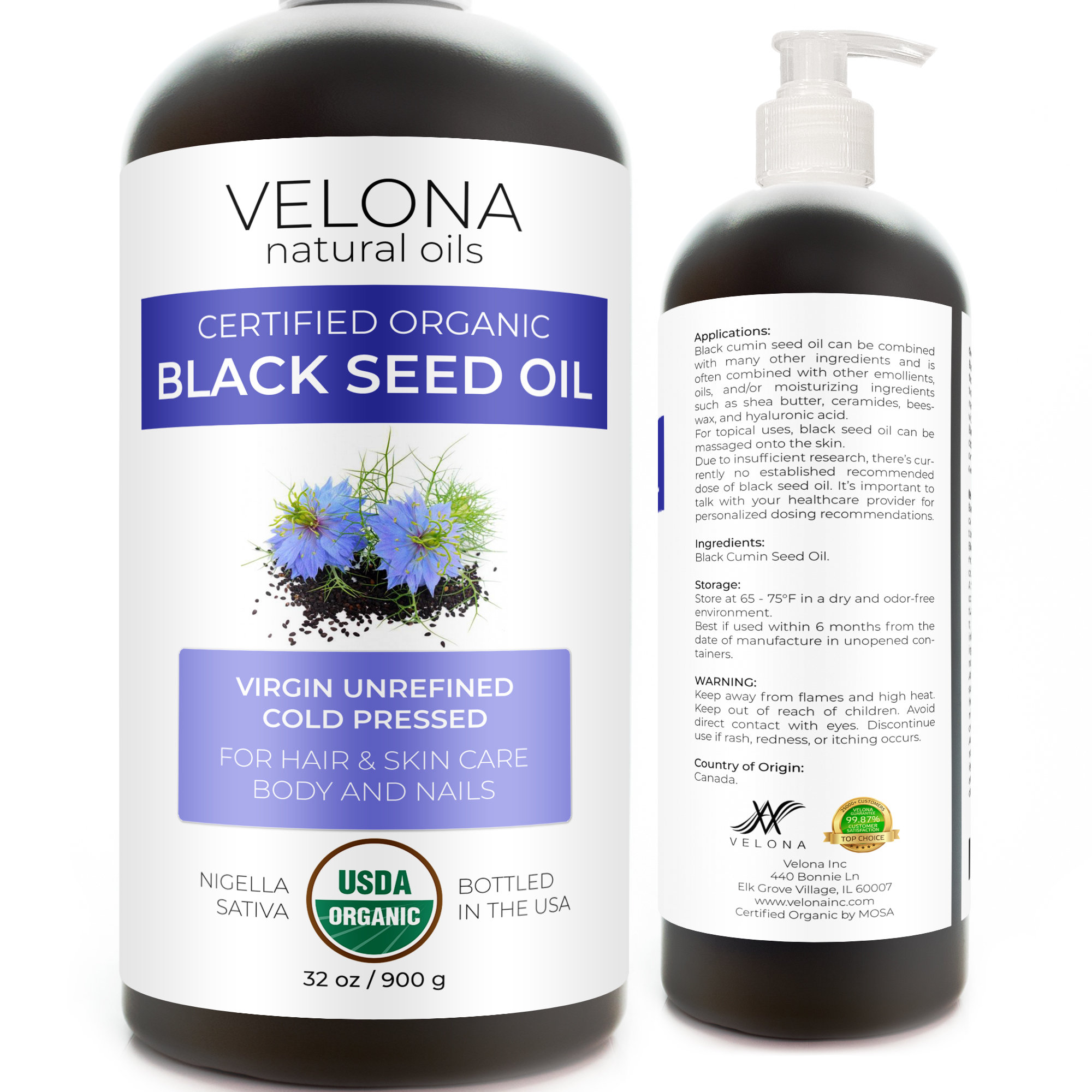 Velona Black Cumin Seed Oil USDA Certified Organic Unrefined ...