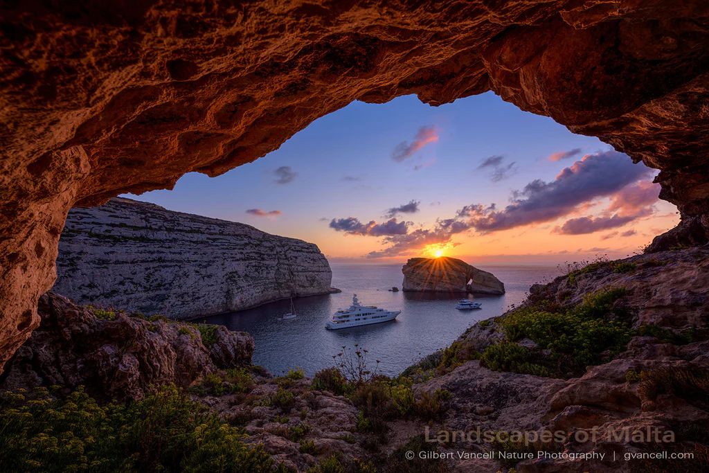 Sunset at Halfa Rock in Xlendi Gozo, Malta