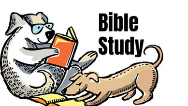 Two cartoon dogs reading Bibles