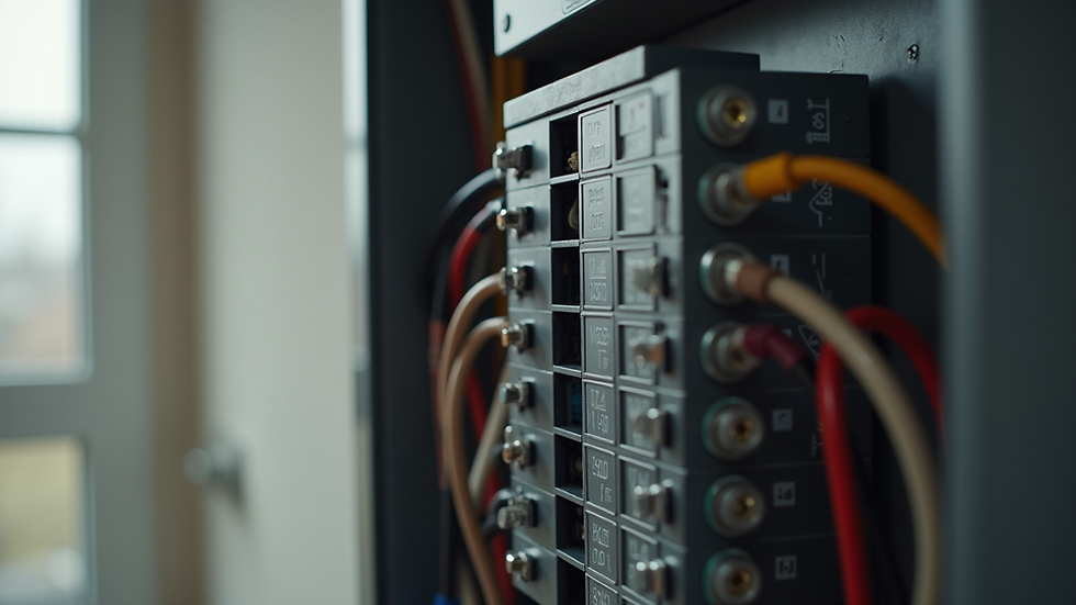 Eye-level view of a house electrical panel during an inspection