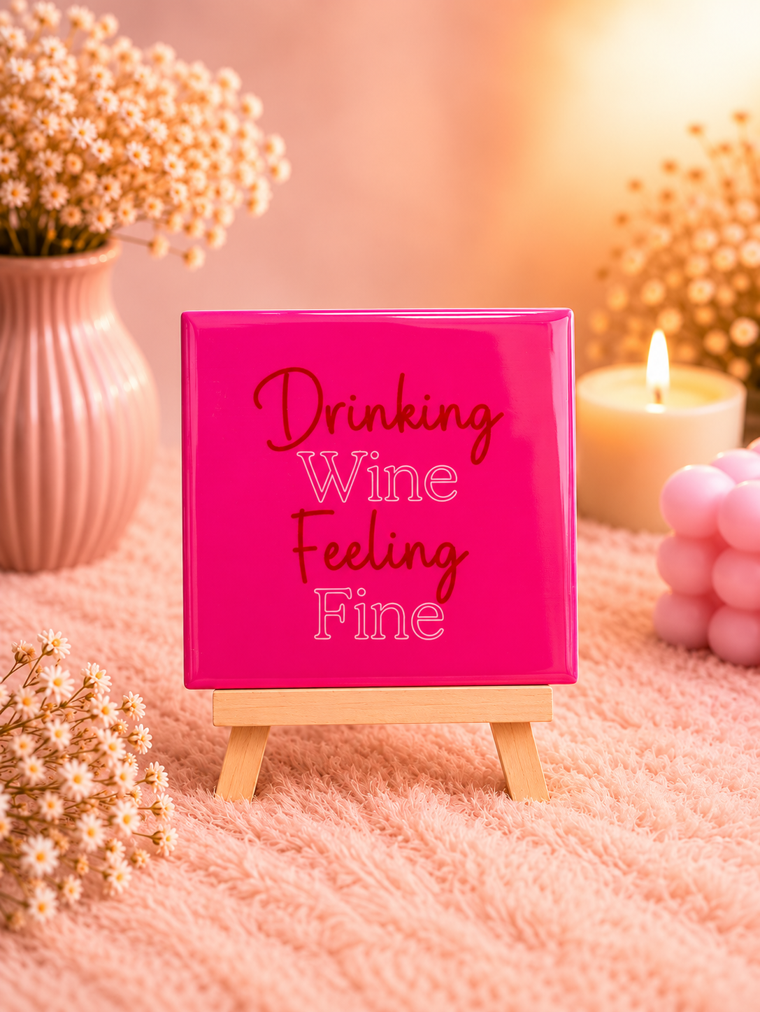 🍷💕 Tegeltje “Drinking Wine Feeling Fine”