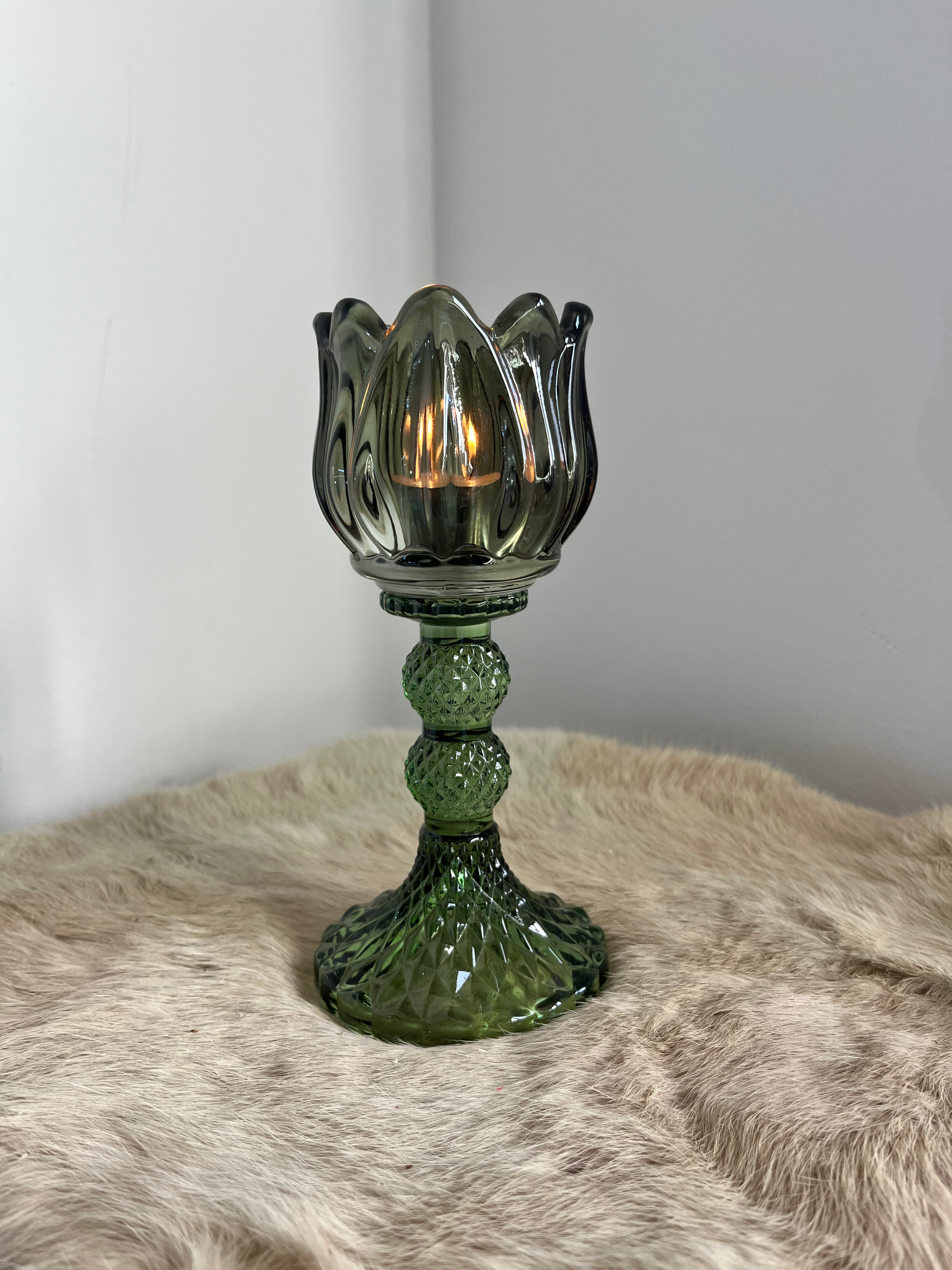 Waxinelichthouder Tulp โ Elegant Groen Glas ๐ฟโจ