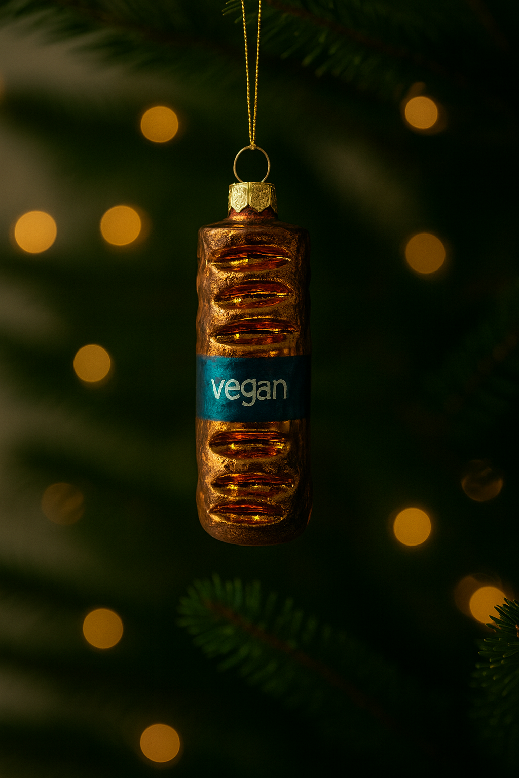 🌱 Kerstbal 'Vegan Sausage Roll' – Voor de plantaardige feestvierder