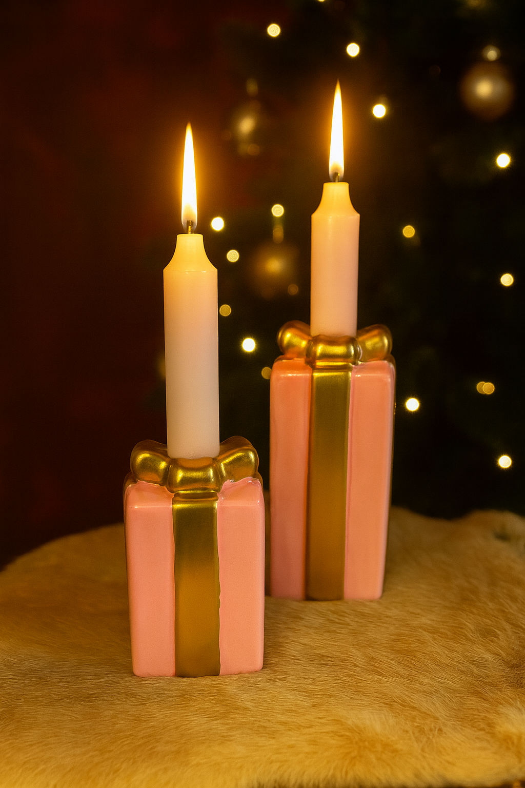 🎀 Set van 2 Roze-Gouden Cadeau Kaarshouders – Vrolijk, Vrouwelijk & Feestelijk