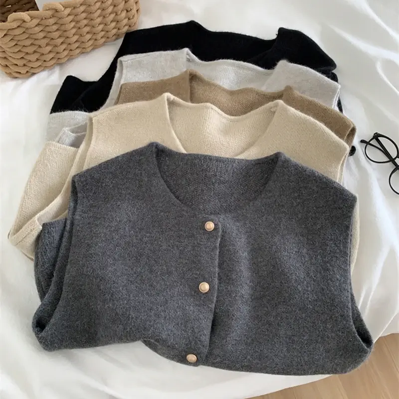 Women Sweater Vest Gold Button Up Waistcoat Soft Knitted Sleeveless Cardigan Jac