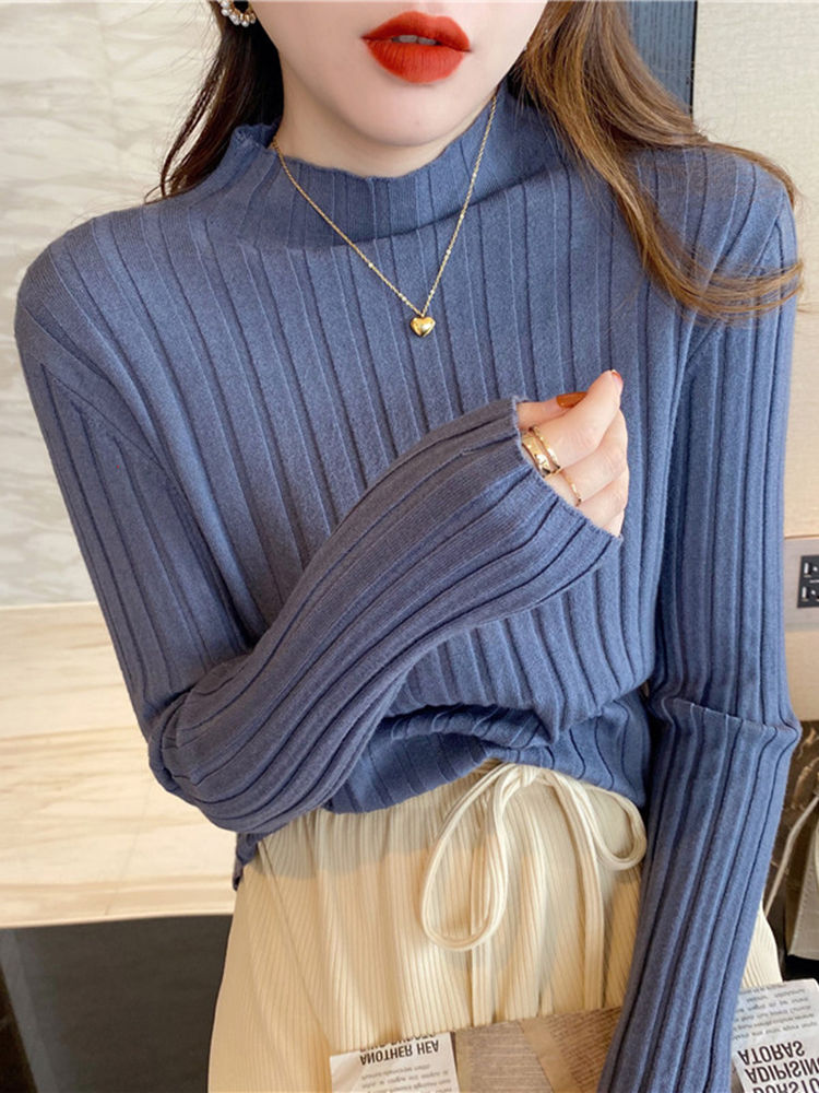 Thumbnail: Women’s Ribbed Turtleneck Sweater – Long Sleeve