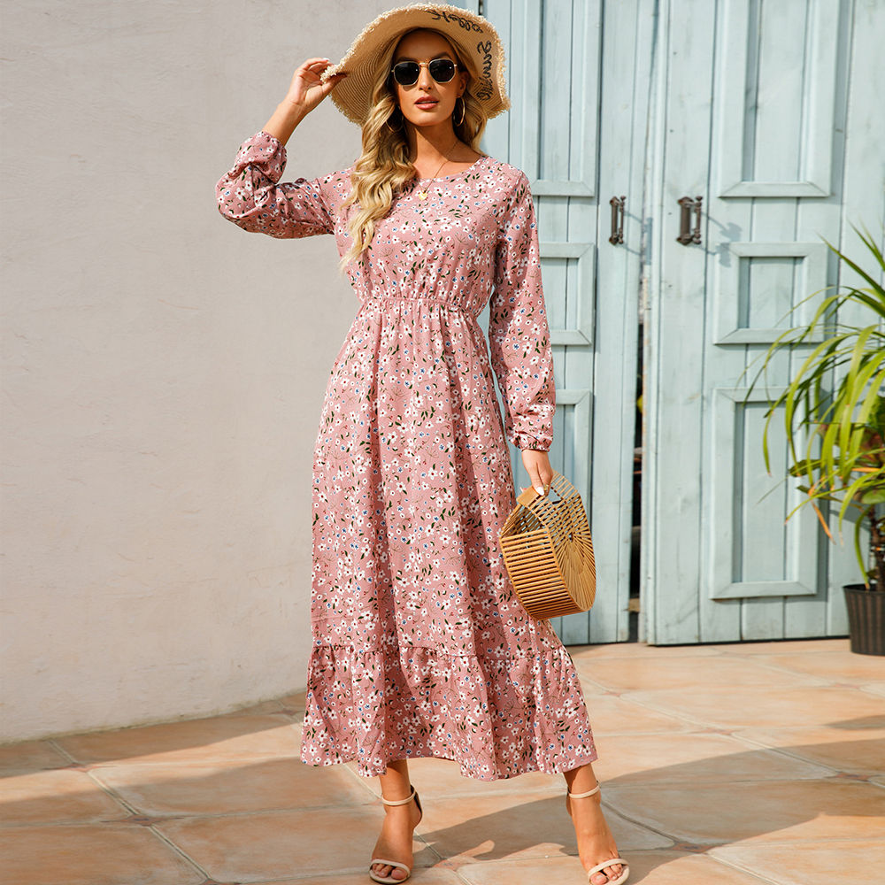 2023 Sping Summer Bohemian Women Maxi Dress Casual Long Sleeve High Waist Beach