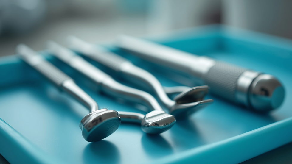 Close-up view of dental tools arranged neatly on a tray