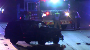 Fire crews responded to the crash scene while the vehicle was blocking/affecting freeway operations. 