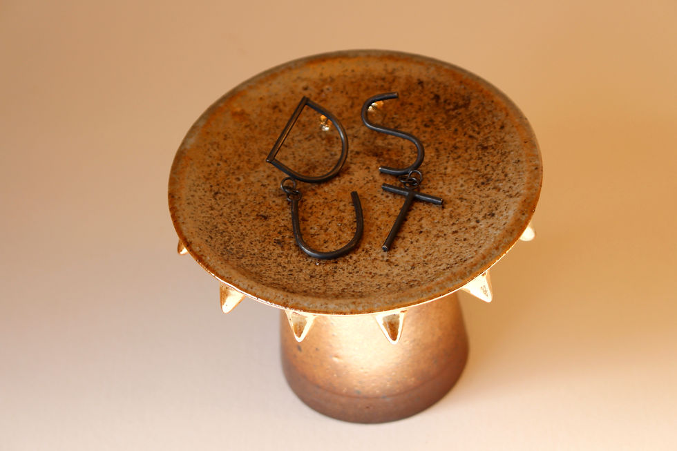 Wood-fired pedestal with Vanessa Arthur earrings