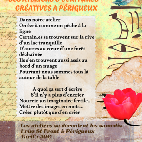 Les ateliers d’Écritures Créatives recommencent en septembre 2026 à Périgueux. Animés par Béatrice Mora