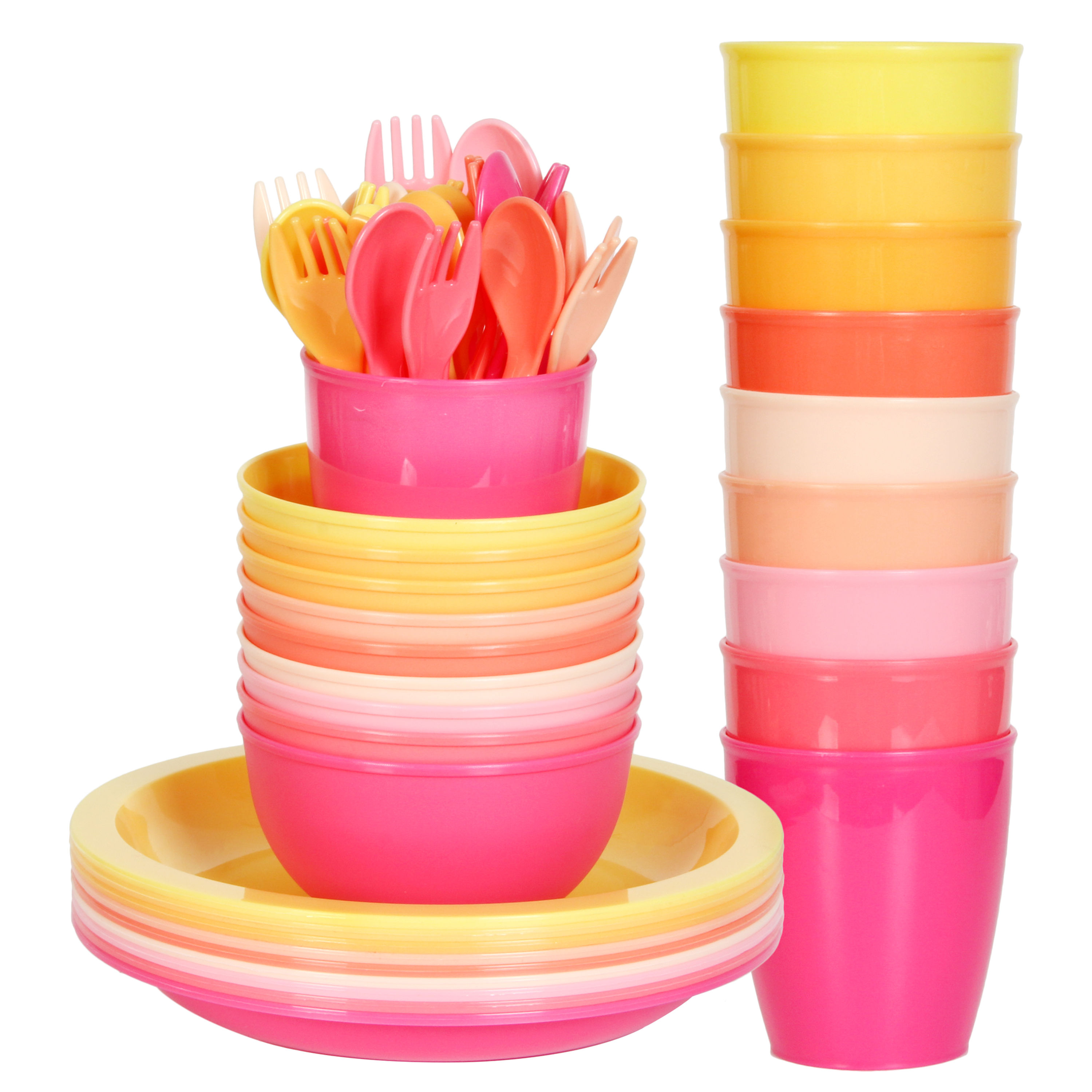 Youngever 9 Sets 54 Piece Plastic Kids Dinnerware - Peach