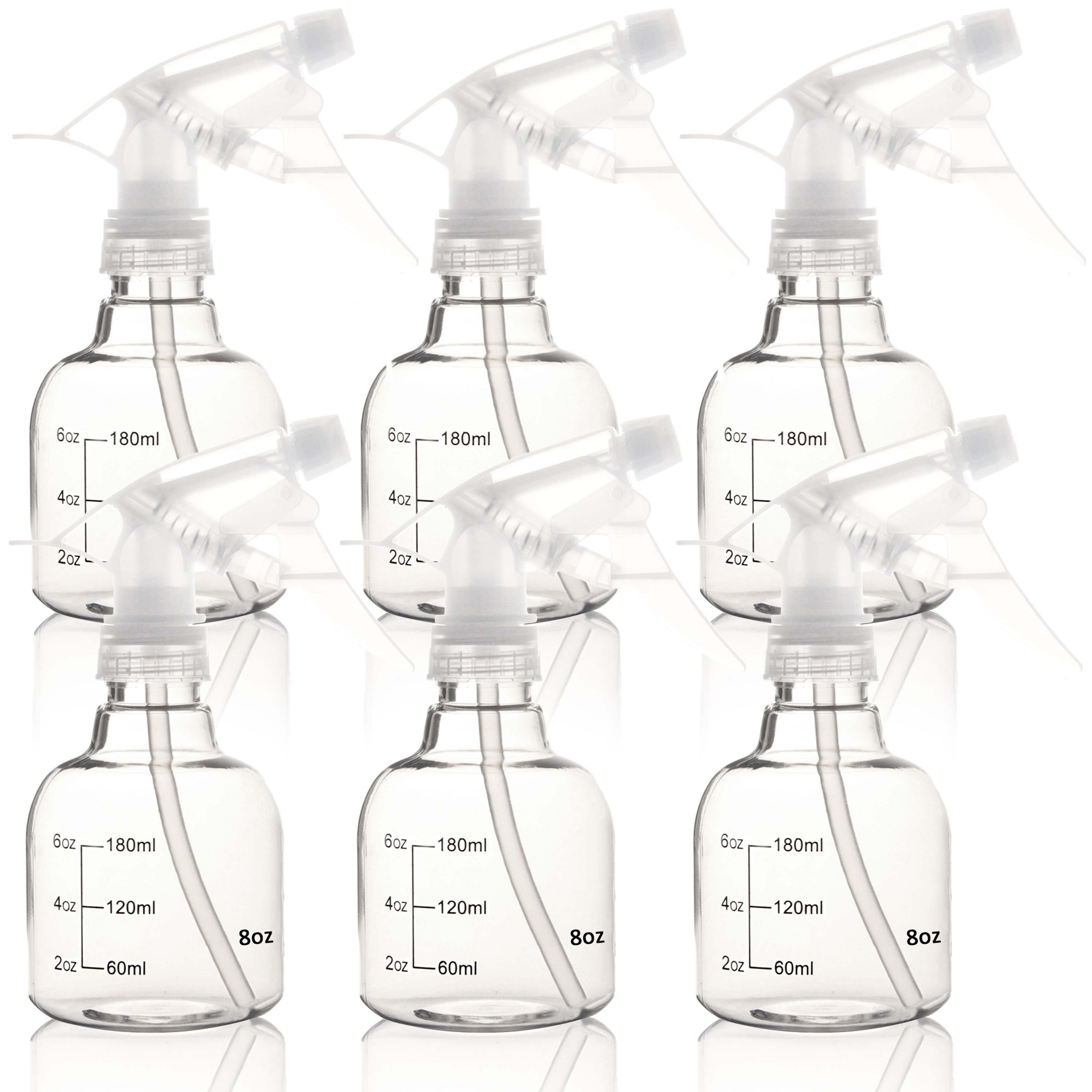 Youngever 6 Pack 8OZ Empty Plastic Spray Bottles with Measurement - Clear
