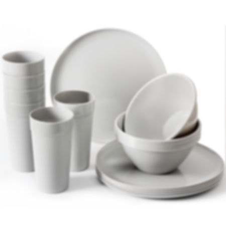 Youngever 18 Piece Plastic Dinnerware Set, Plates, Bowls, Cups - Grey