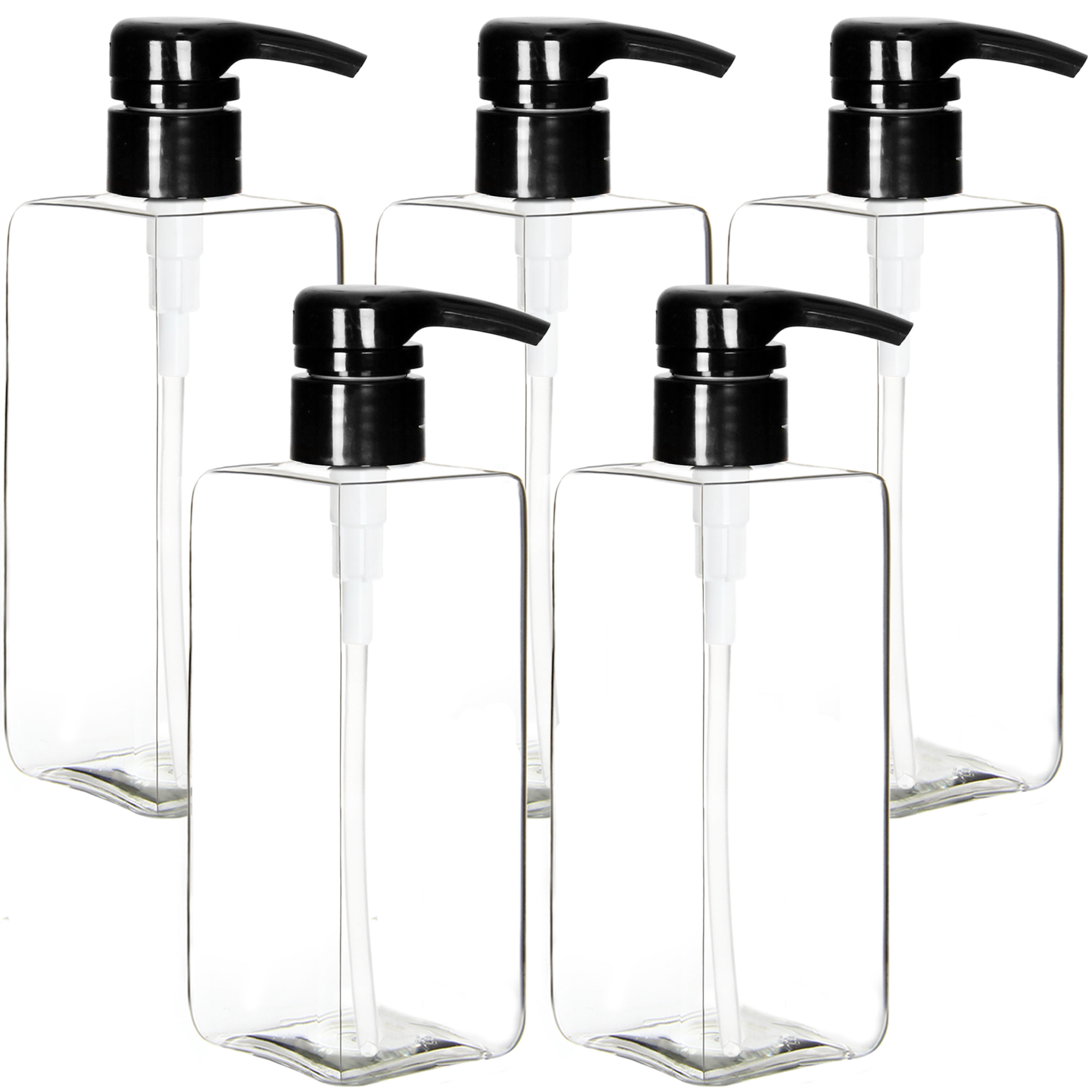 Youngever 5 Pack 16OZ Plastic Square Pump Bottles for Shampoo with Lockdown-Leak