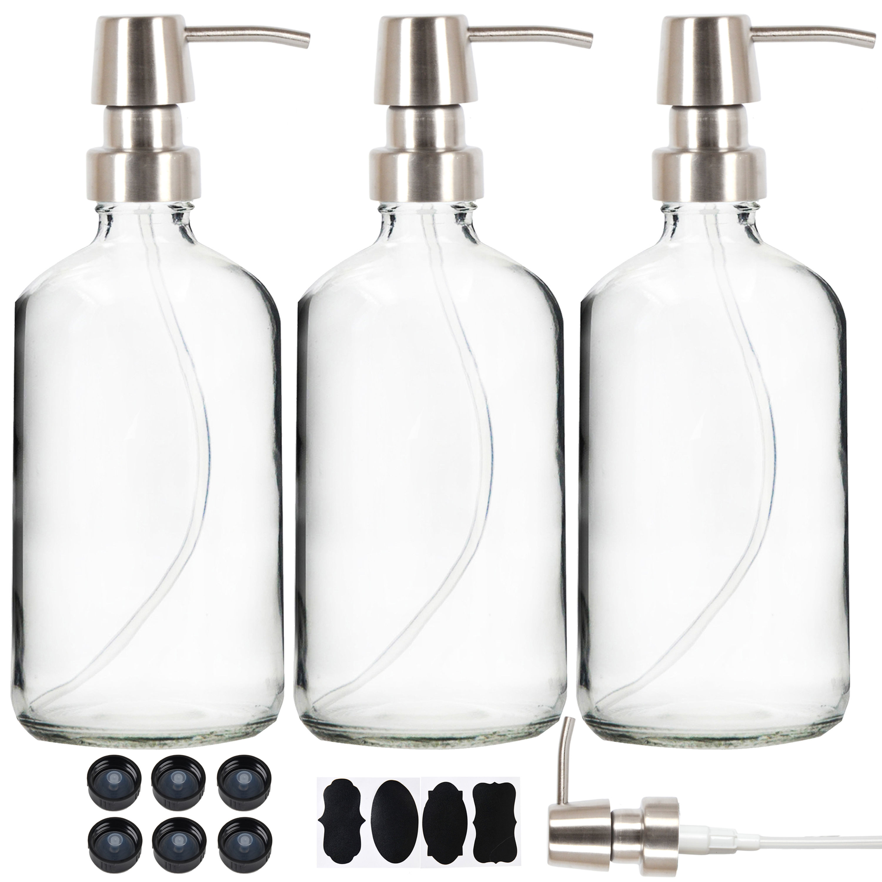 Youngever 3 Pack 16OZ Glass Boston Round Bottles - Clear
