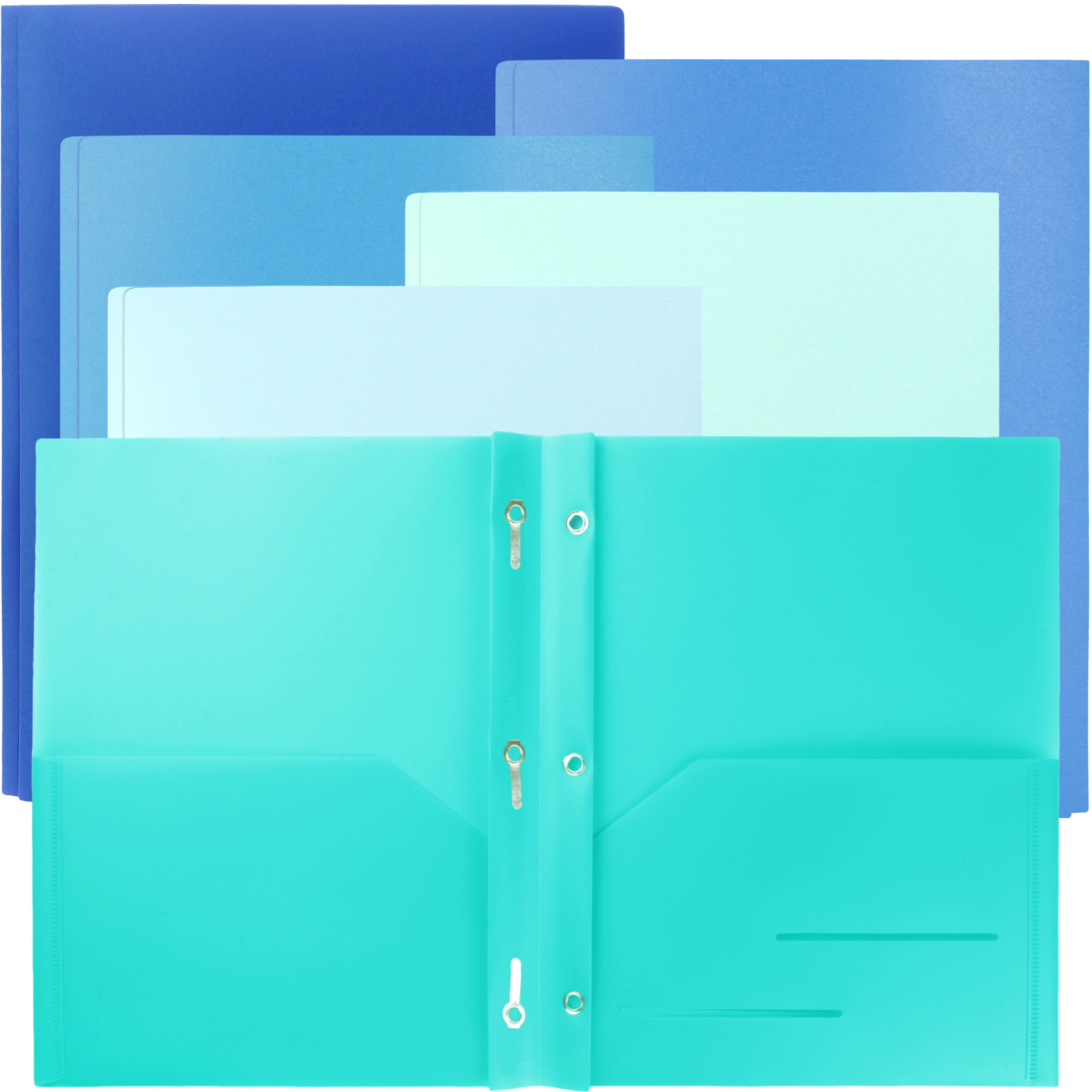 Youngever 6 Pack Heavy Duty Plastic Two Pocket Folders with 3 Prongs - Coastal