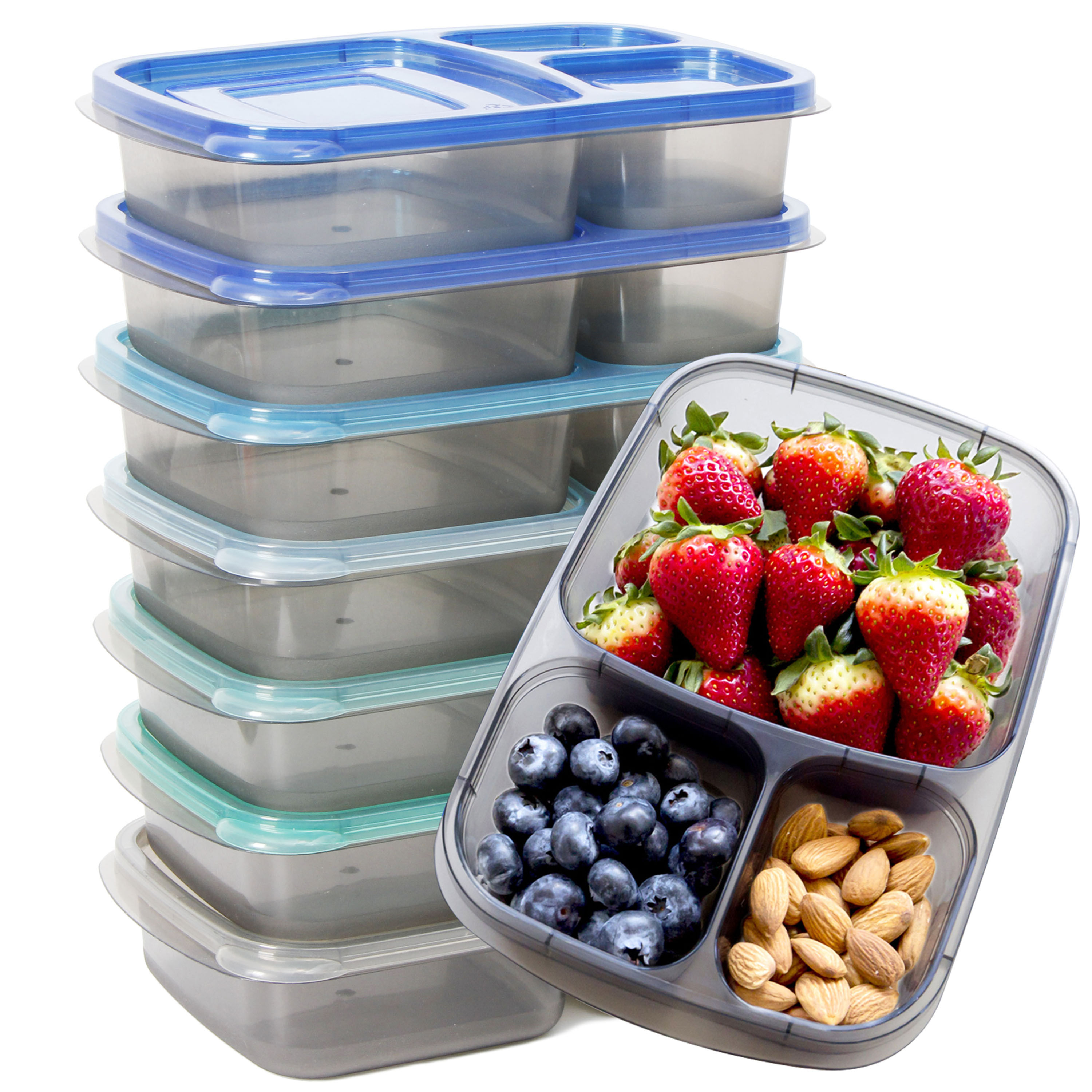 Youngever 7 Pack 3-Compartment Bento Lunch Box, Meal Prep Containers - Coastal
