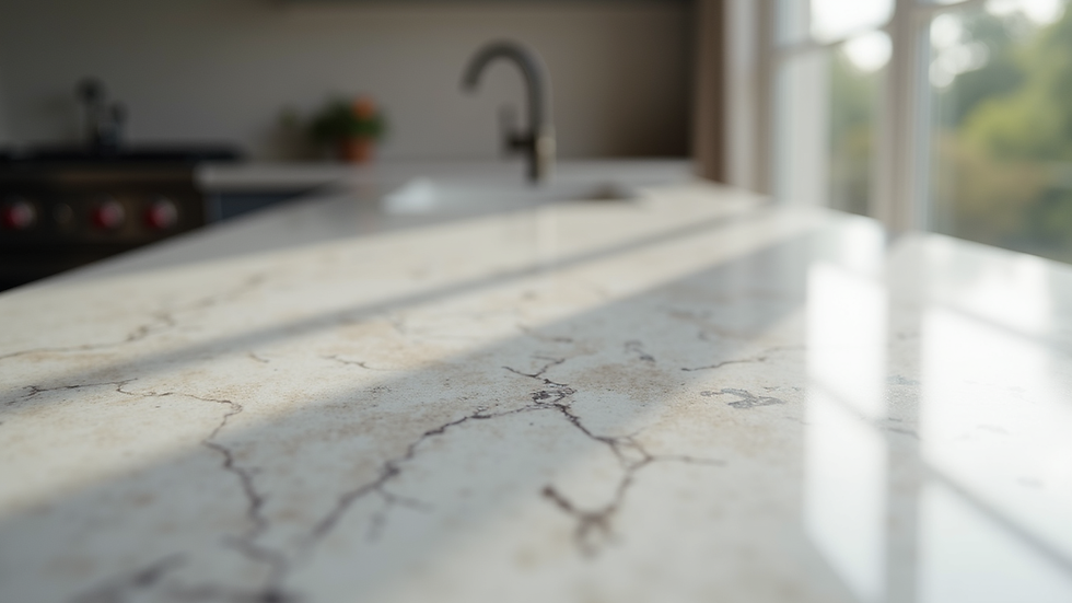 Close-up view of a polished marble countertop