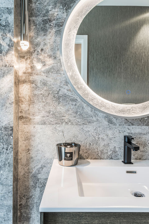 Modern bathroom sink with gray stone