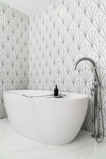 Modern bathtub with geometric tile
