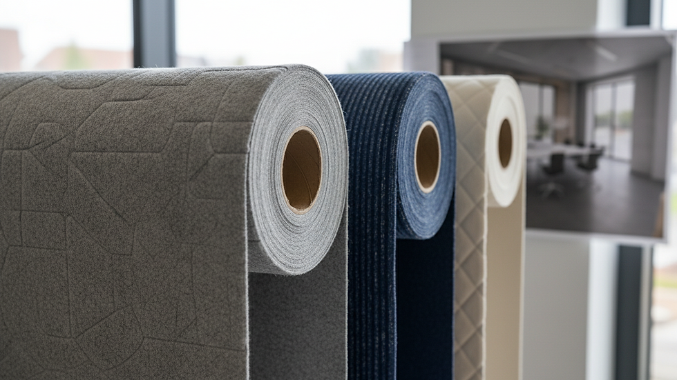 Close-up view of wallpaper rolls with various patterns and textures