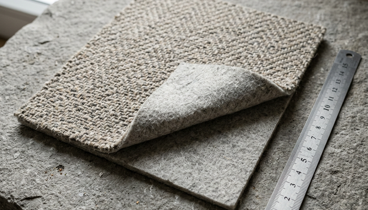 Close-up view of woven acoustic wallcovering texture on a sample board