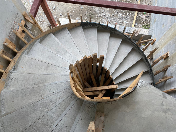 Concrete spiral staircase under construction