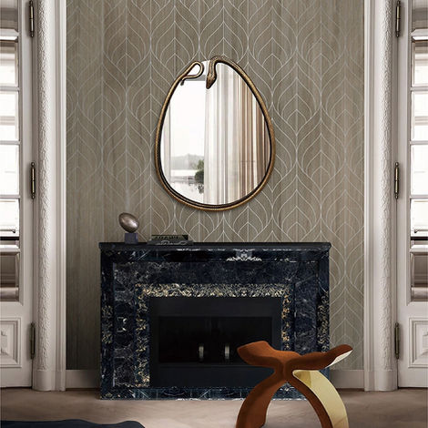 Teardrop mirror on patterned wall