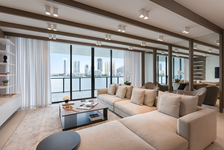 Modern living room with city view