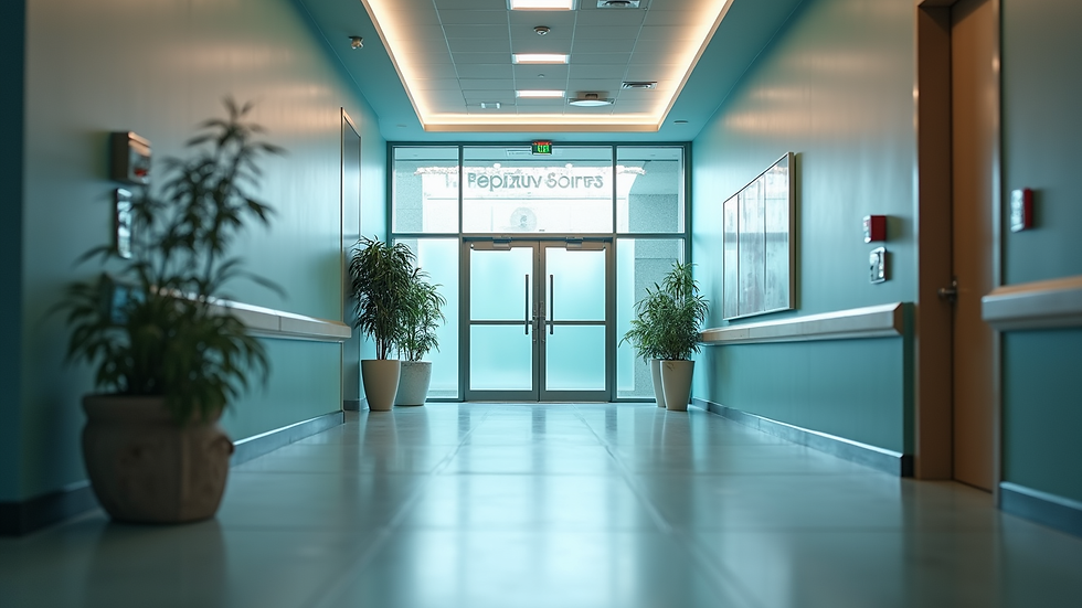 Eye-level view of a modern medical clinic entrance