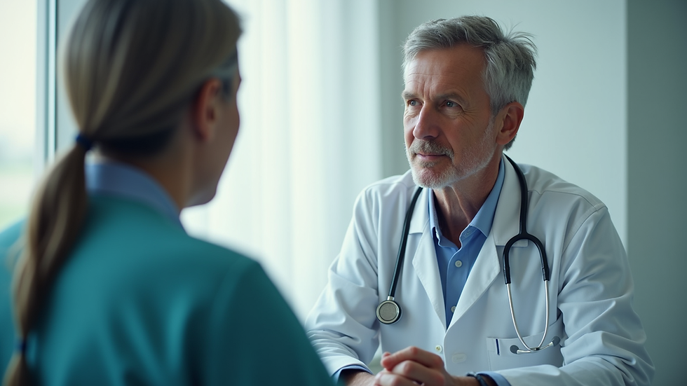 Eye-level view of a healthcare professional discussing with a patient
