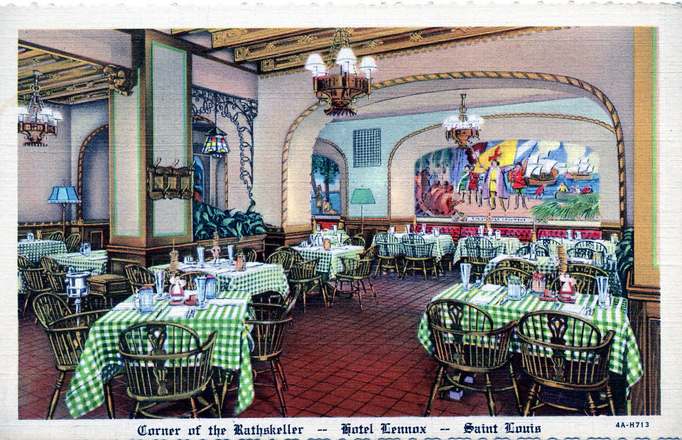 The Rathskeller Restaurant went through many transformations, this one shows the arch, minus the iron signs.