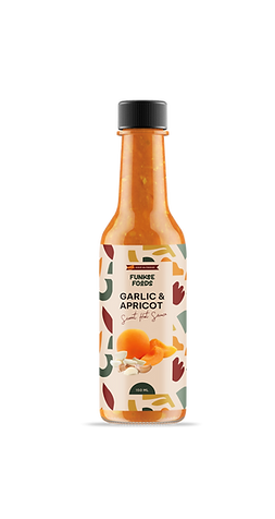 Bottle of Funkee Foods Garlic and Apricot Sweet Hot Sauce