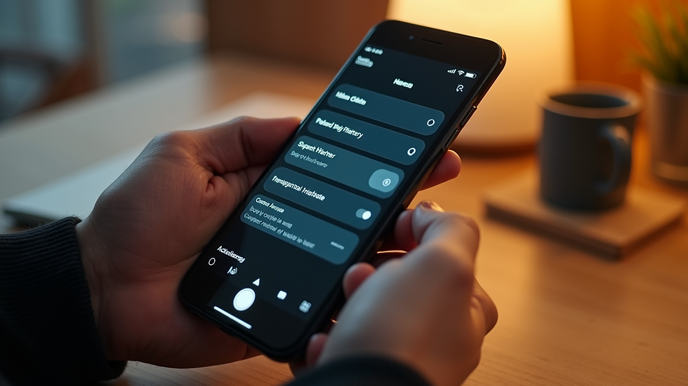 Eye-level view of a mobile phone displaying web filtering settings