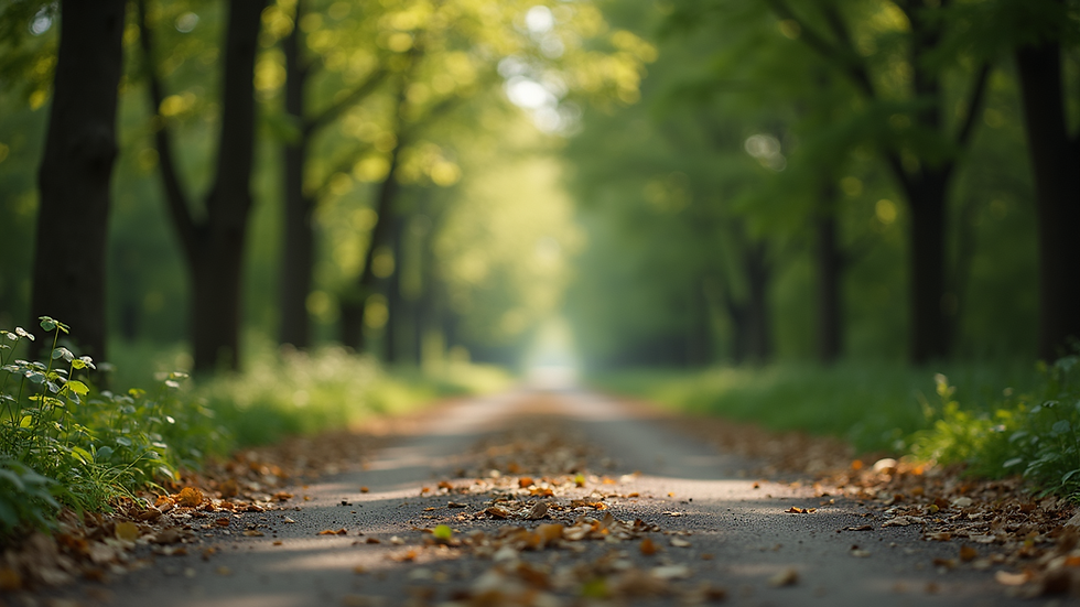 Eye-level view of a tranquil path lined with trees