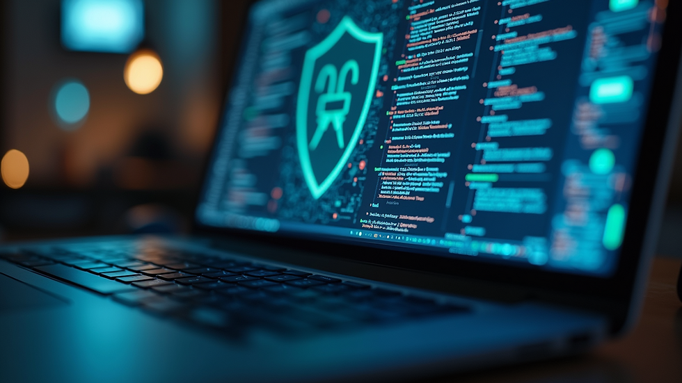 Close-up view of a laptop with cybersecurity software displayed